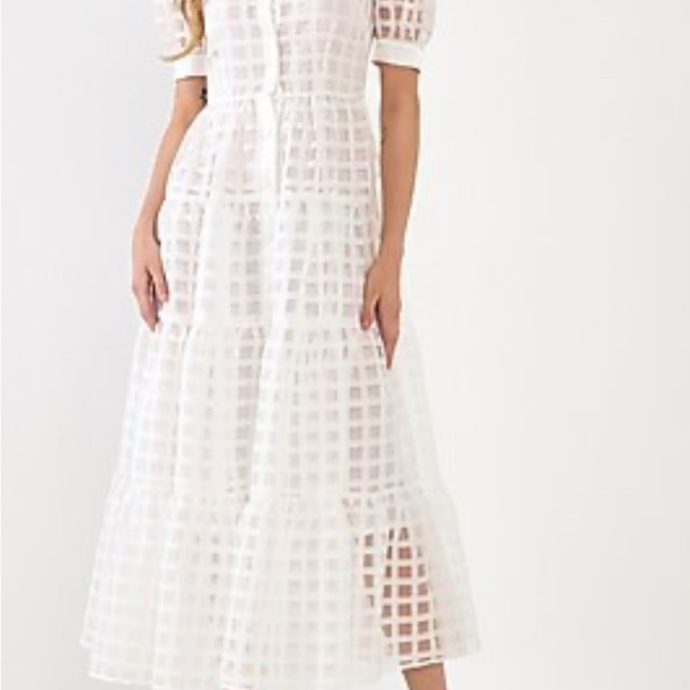 English Factory White Tiered Maxi Dress with Puff Sleeves